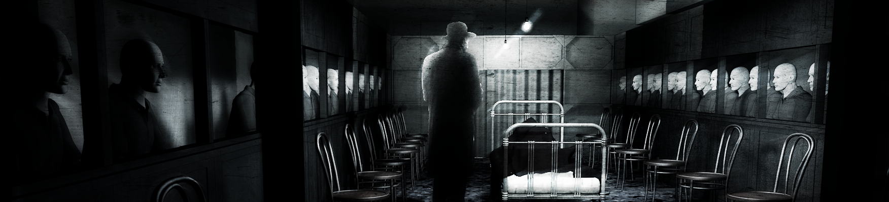 Picture of proposed set design for the production of Arlekin Players Theatre "Dead Man's Diary: A Theatrical Novel." Audience looking inside the "box."